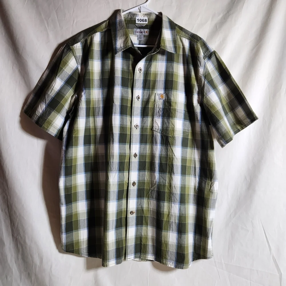 Carhartt Men's XL Green Plaid Short Sleeve Shirt Relaxed Fit